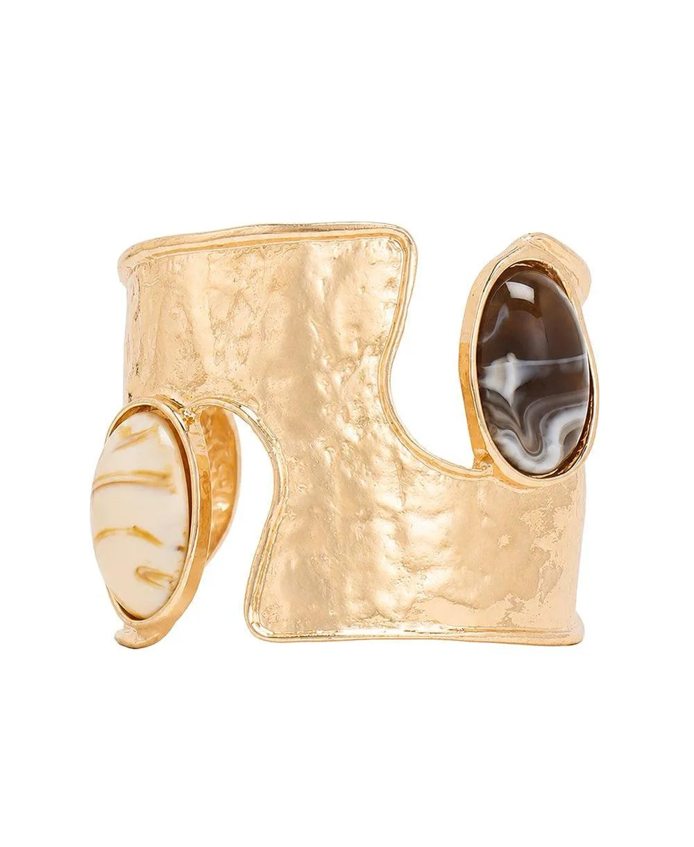 Hammered Gold-Tone Mosaic Cabochon Bracelet by Sohi
