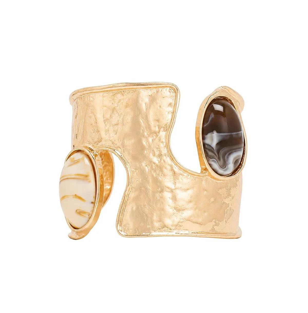 Hammered Gold-Tone Mosaic Cabochon Bracelet by Sohi