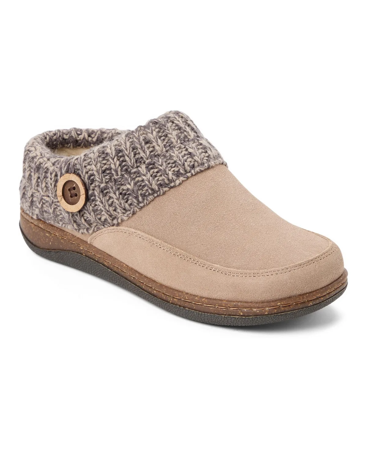 Suede Sweater-Knit Cuff Round Toe Clog Slippers