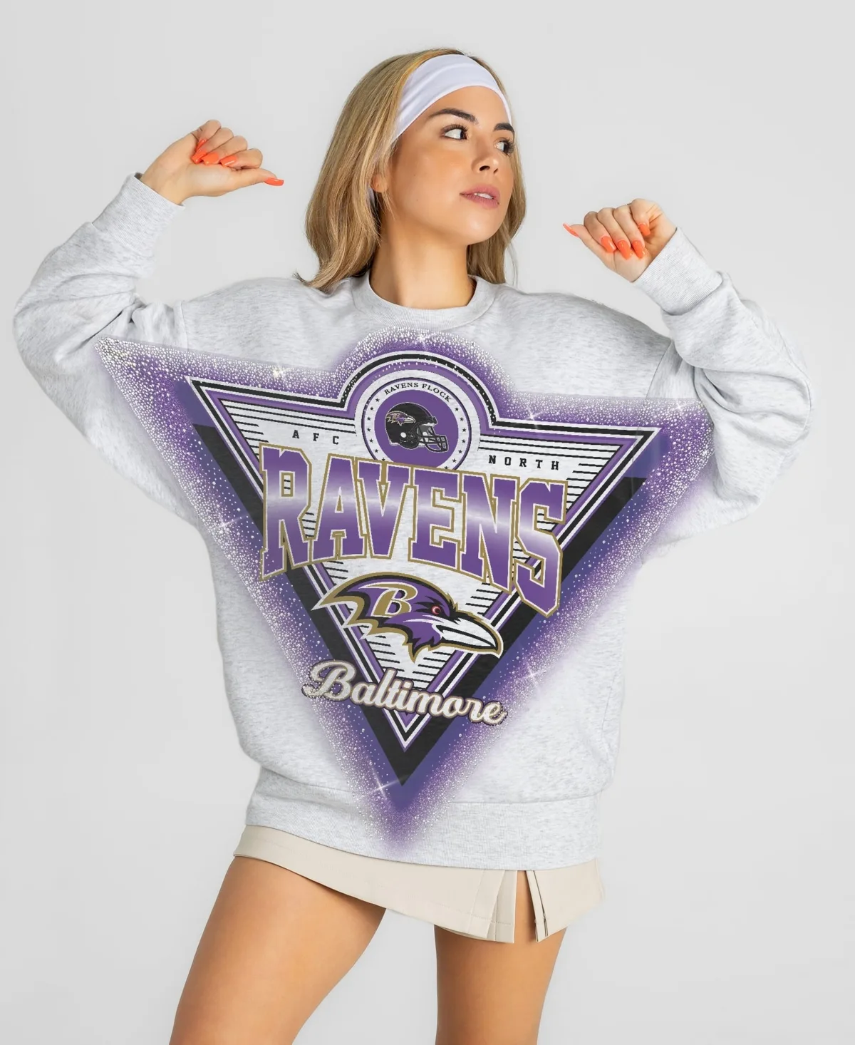 Baltimore Ravens Chasing Victory Rhinestone Spray Oversized Fleece Sweatshirt