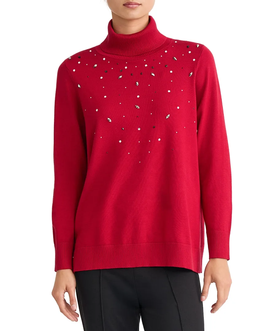 Embellished Long-Sleeve Turtleneck Sweater