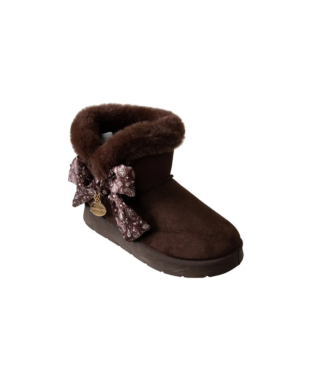 Cozy Boot with Bandana Bow and Hanging Charms Faux Fur Collar Boots by bebe