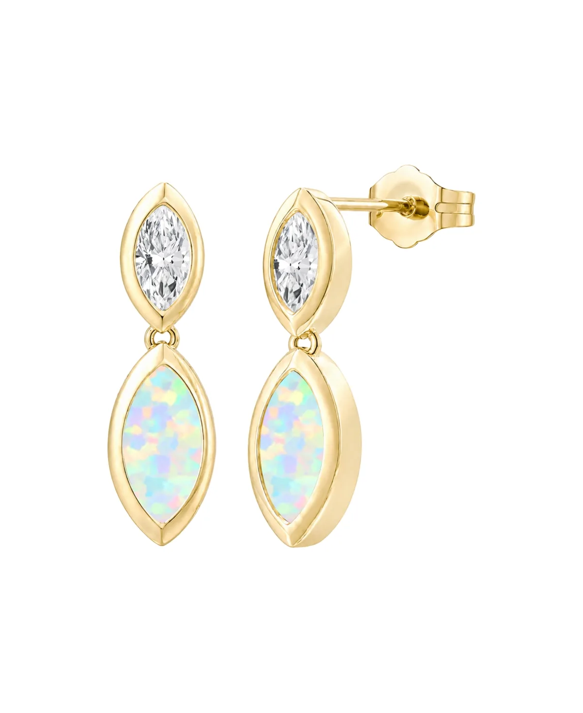 Lab-Grown Opal & Lab-Grown White Sapphire Marquise Dangle Earrings (1/5 ct. t.w. & 1/6 ct. t.w.) in 14K Gold Over Sterling Silver by Macy's