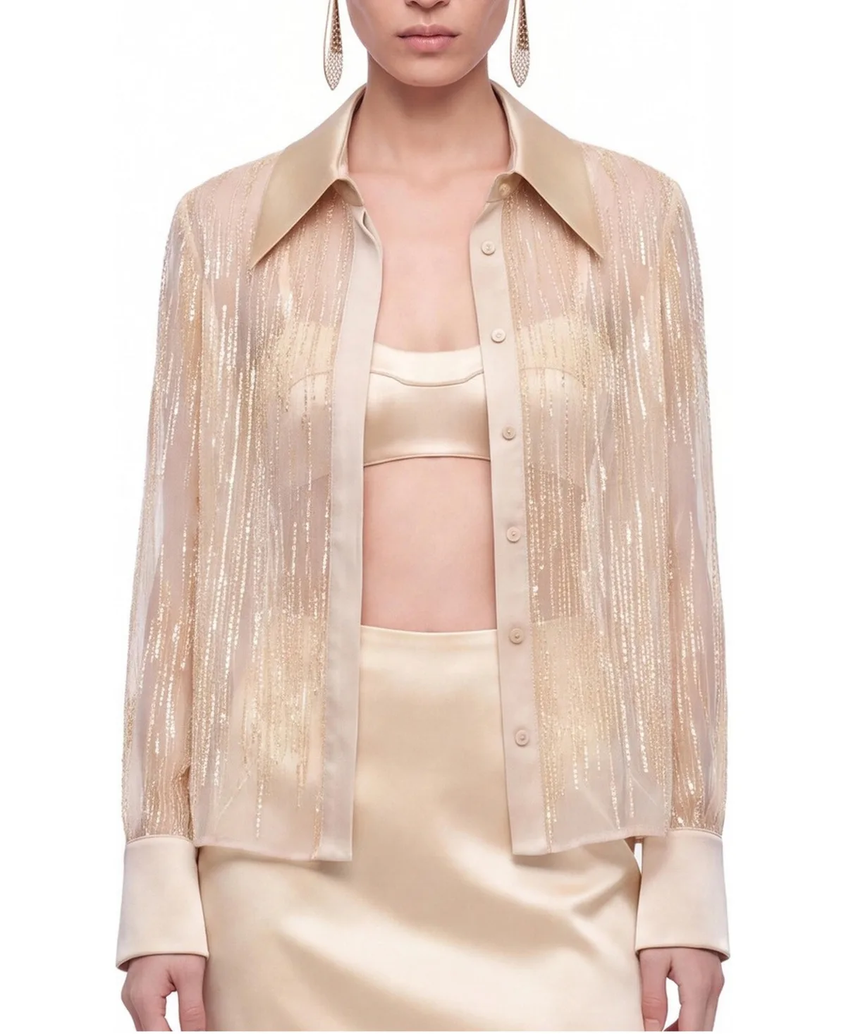 Long-Sleeve Metallic Point-Collar Shirt