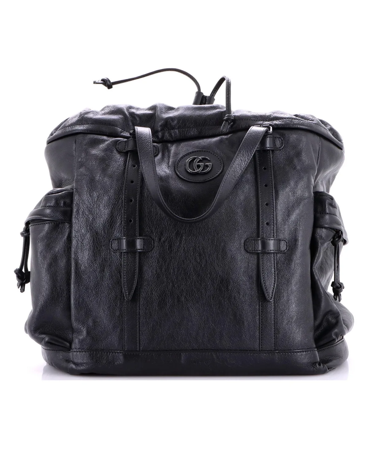Pre-Owned Tonal Gg Drawstring Tote Leather by Gucci