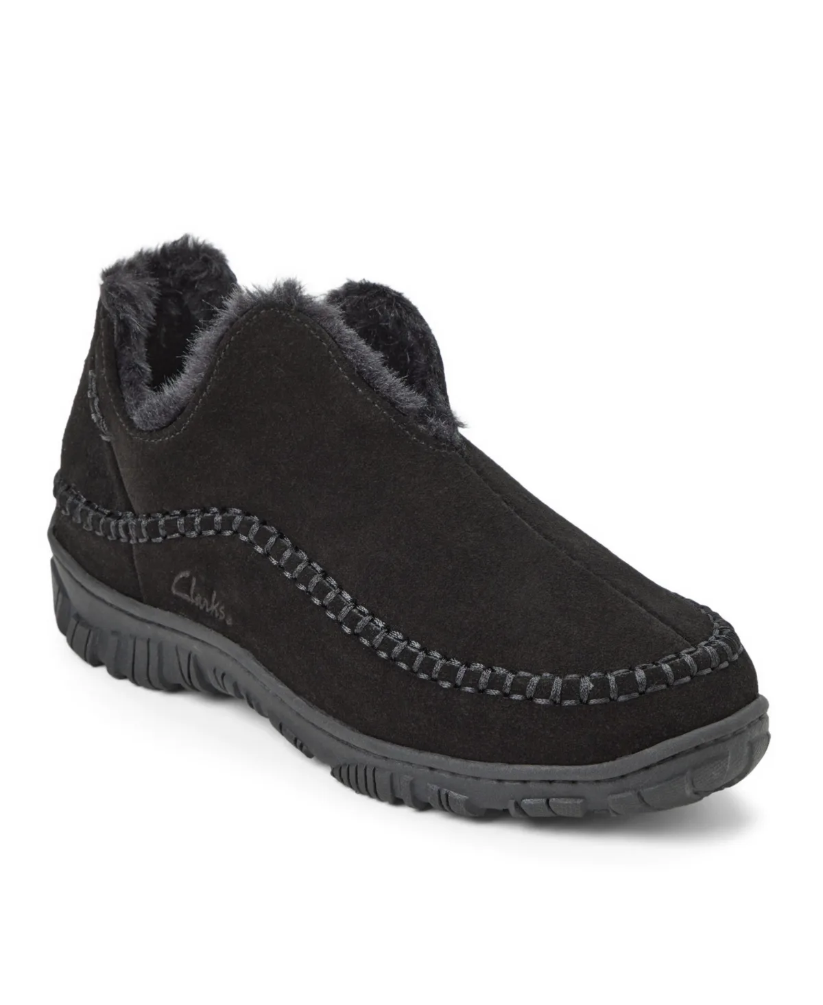 Genuine Cow Suede Notched Boot with Accent Stitch Detail Slippers by Clarks