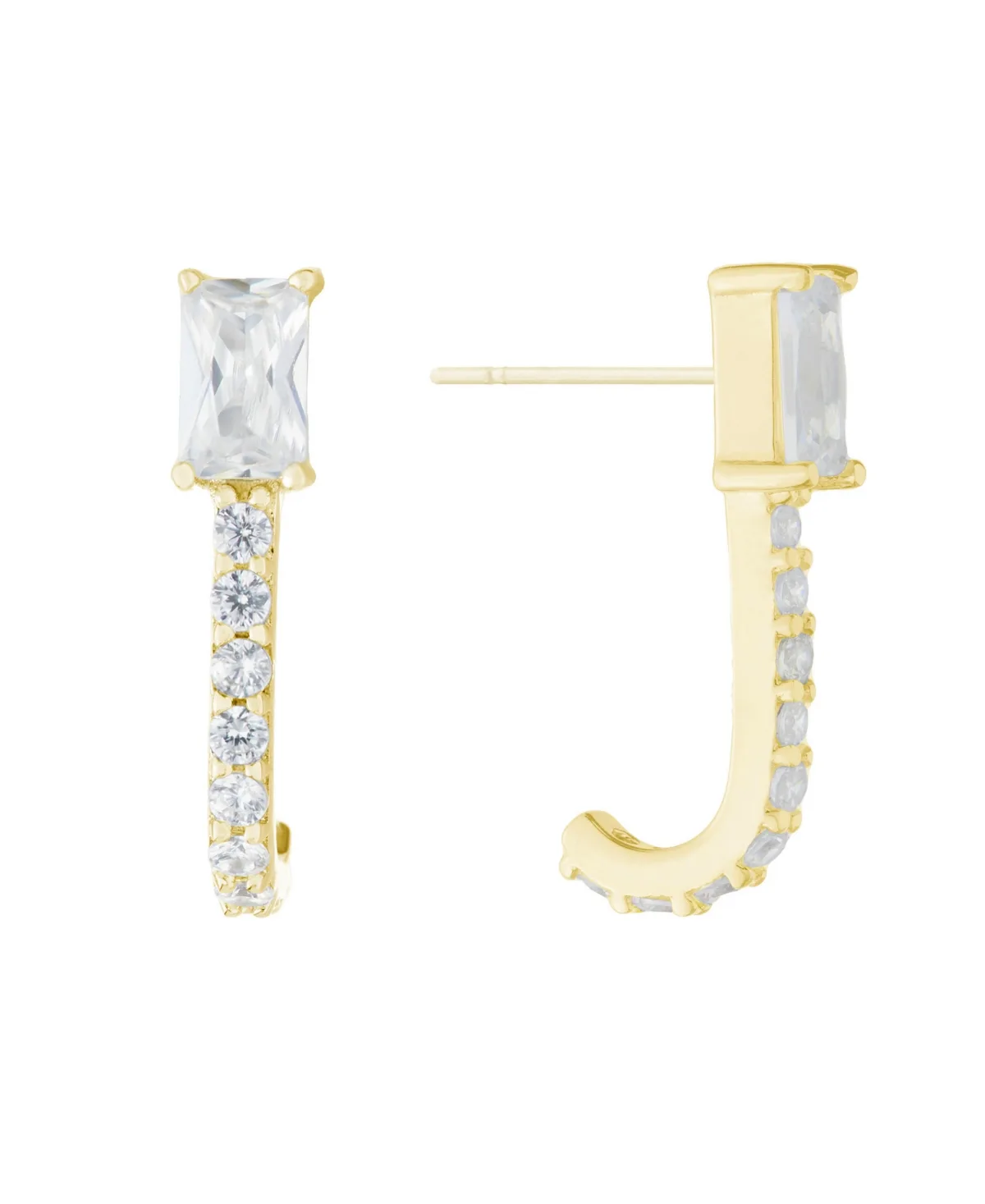 Cubic Zirconia (1.44 Ct.t.w.) Clear Baguette Half Hoop Post Earrings - Gold Over Sterling Silver by Giani Bernini