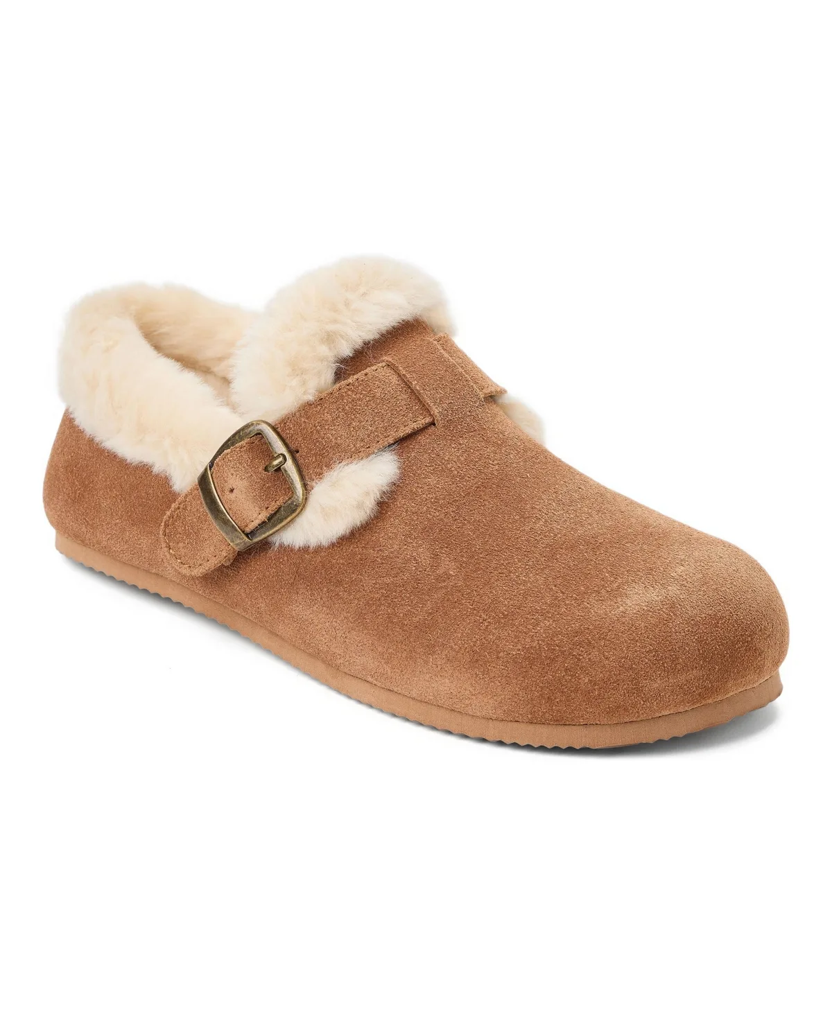 Genuine Cow Suede Buckle Closed Back Slippers