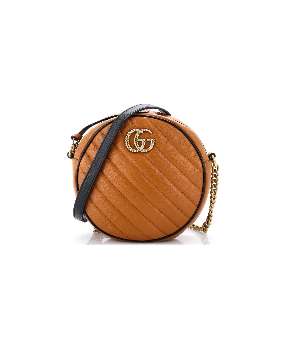 Pre-Owned Mini Gg Marmont Round Shoulder Bag Diagonal Quilted Leather