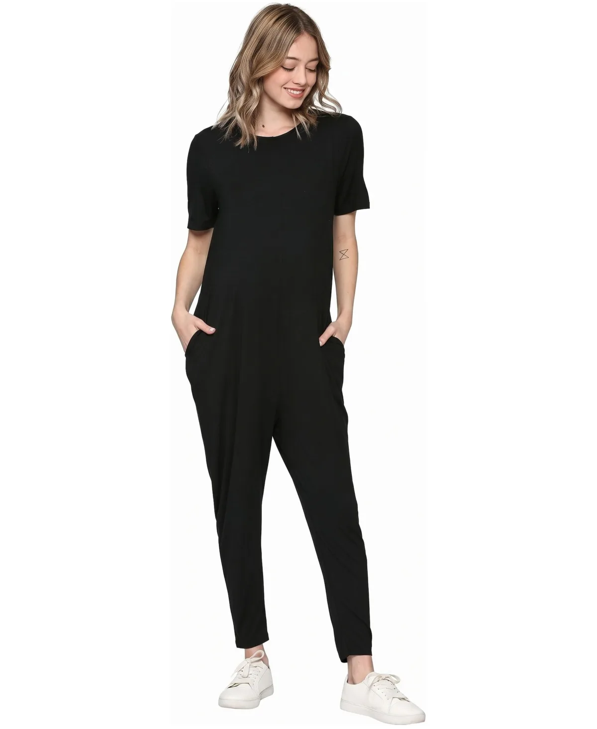 Maternity Short-Sleeve Keyhole Back Jogger Jumpsuit