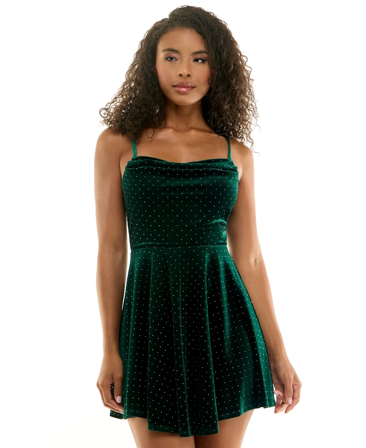 Cowl Neck Velvet Fit & Flare Dress