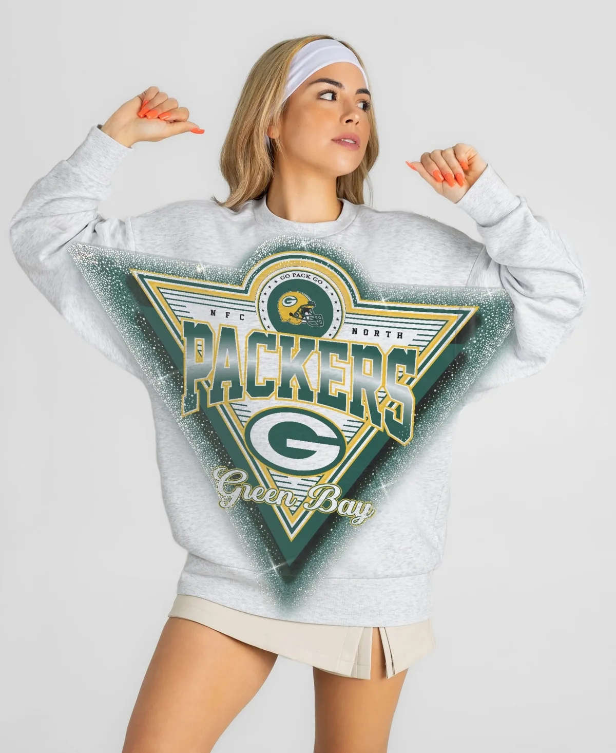 Green Bay Packers Chasing Victory Rhinestone Spray Oversized Fleece Sweatshirt