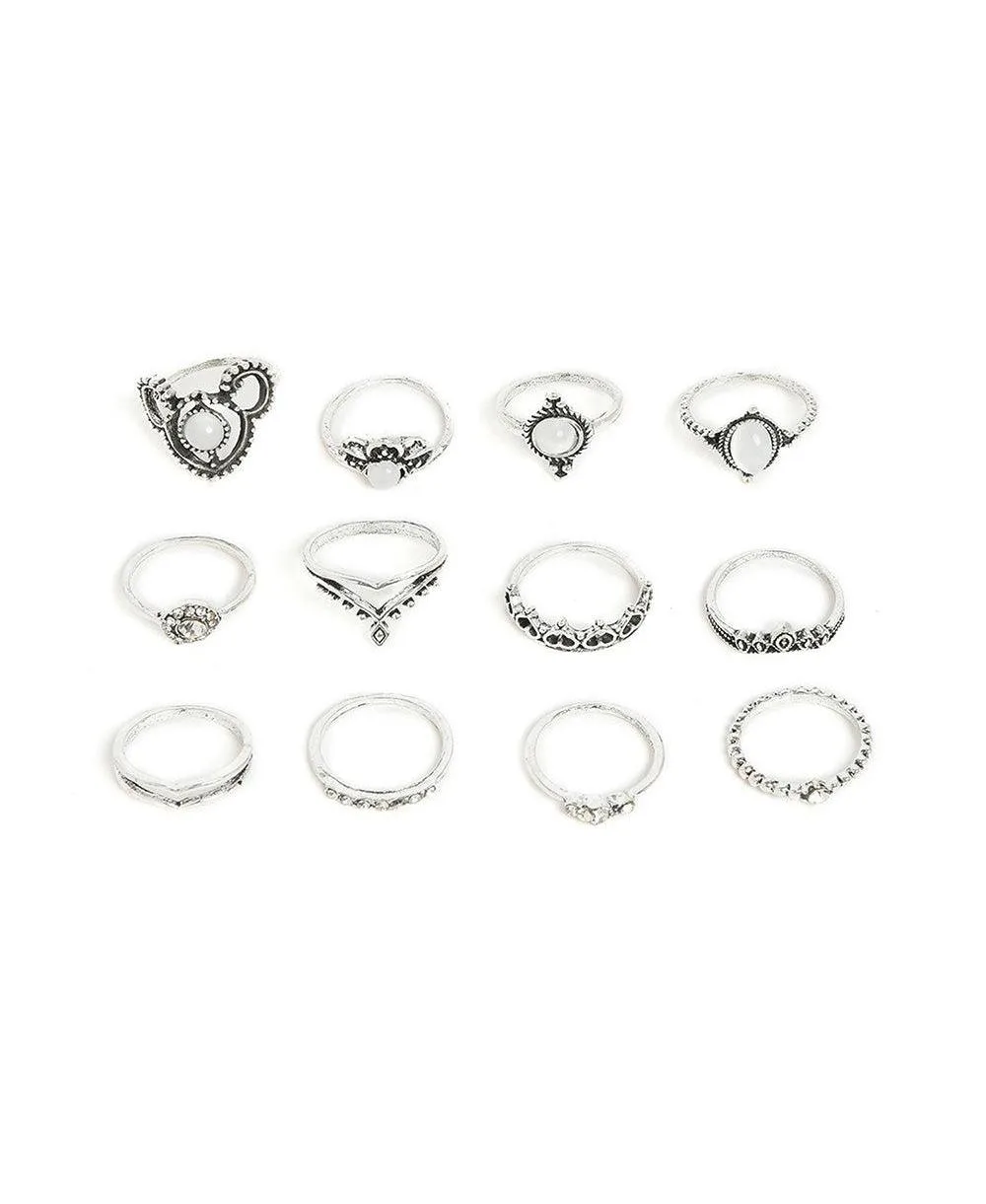 Silver-Tone Statement Cocktail Rings, Set by Sohi