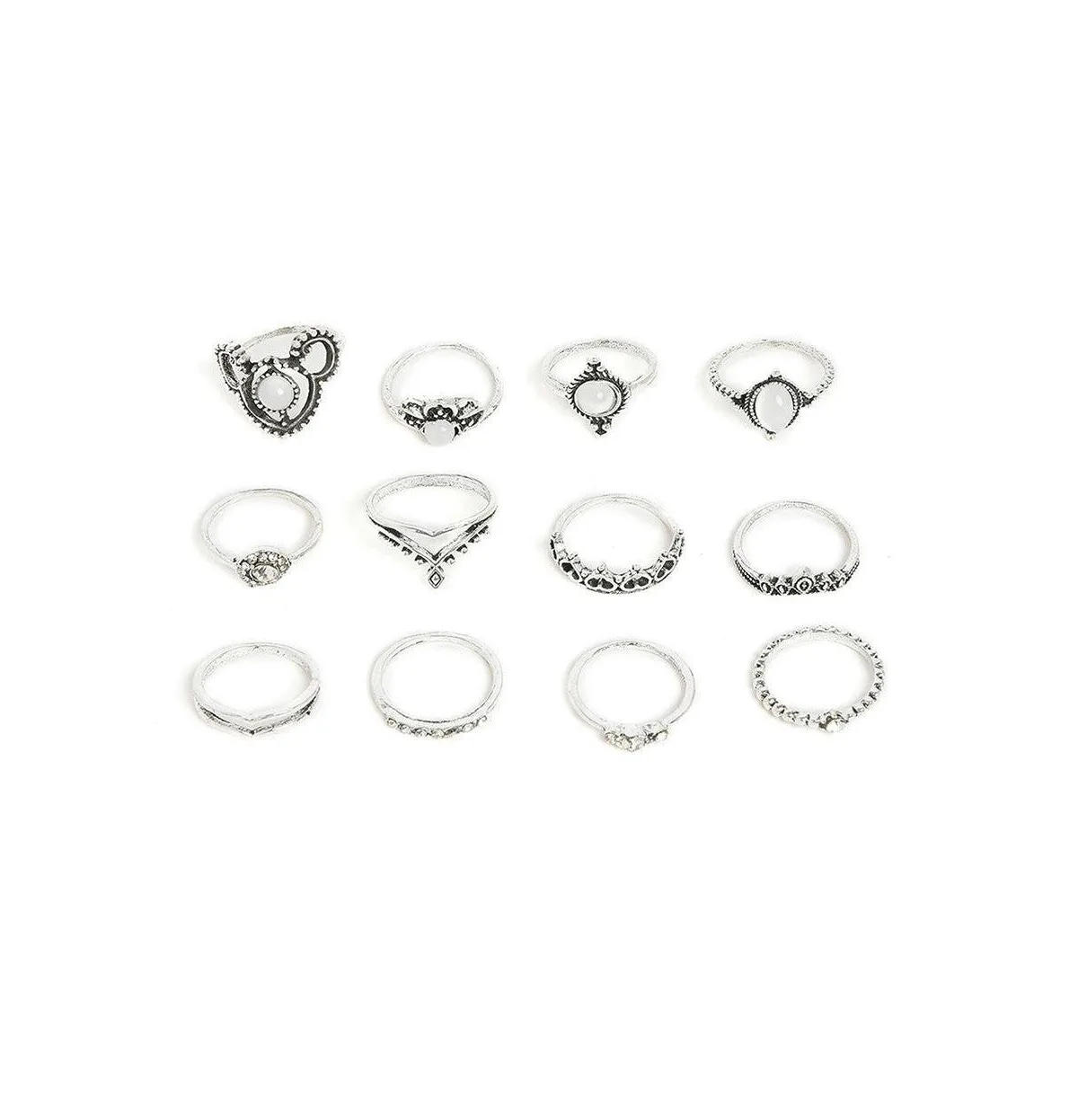 Silver-Tone Statement Cocktail Rings, Set by Sohi