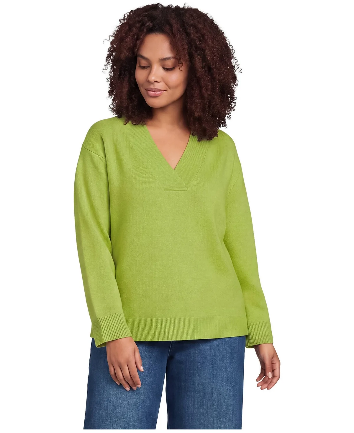 CashTouch Deep V-Neck Sweater by Lands' End