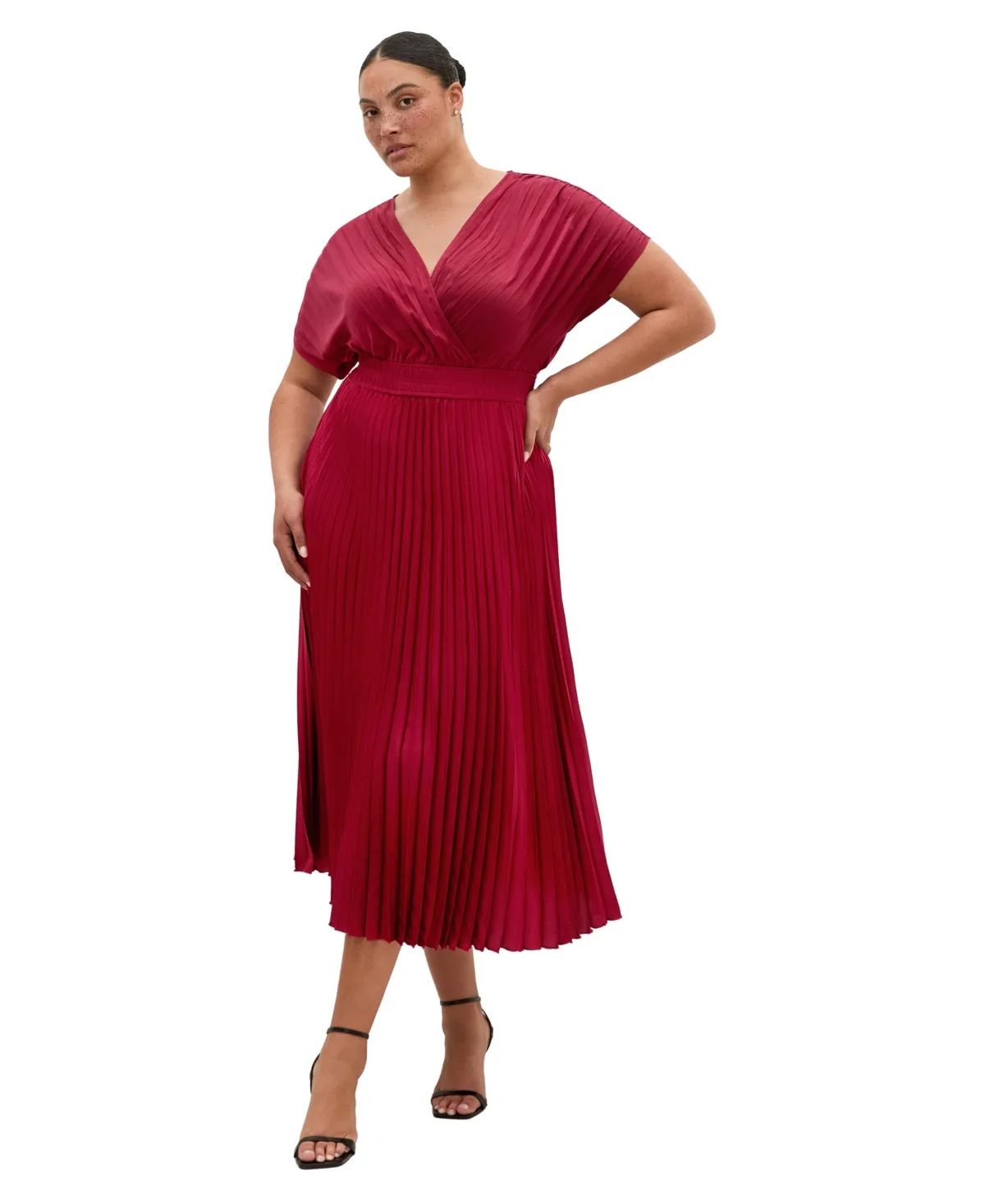 Elia Satin Midi Cap-Sleeve Dress by City Chic