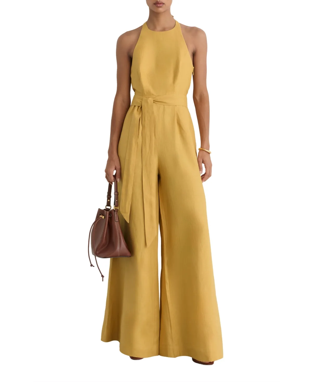 Della Open-Back Wide-Leg Linen Jumpsuit