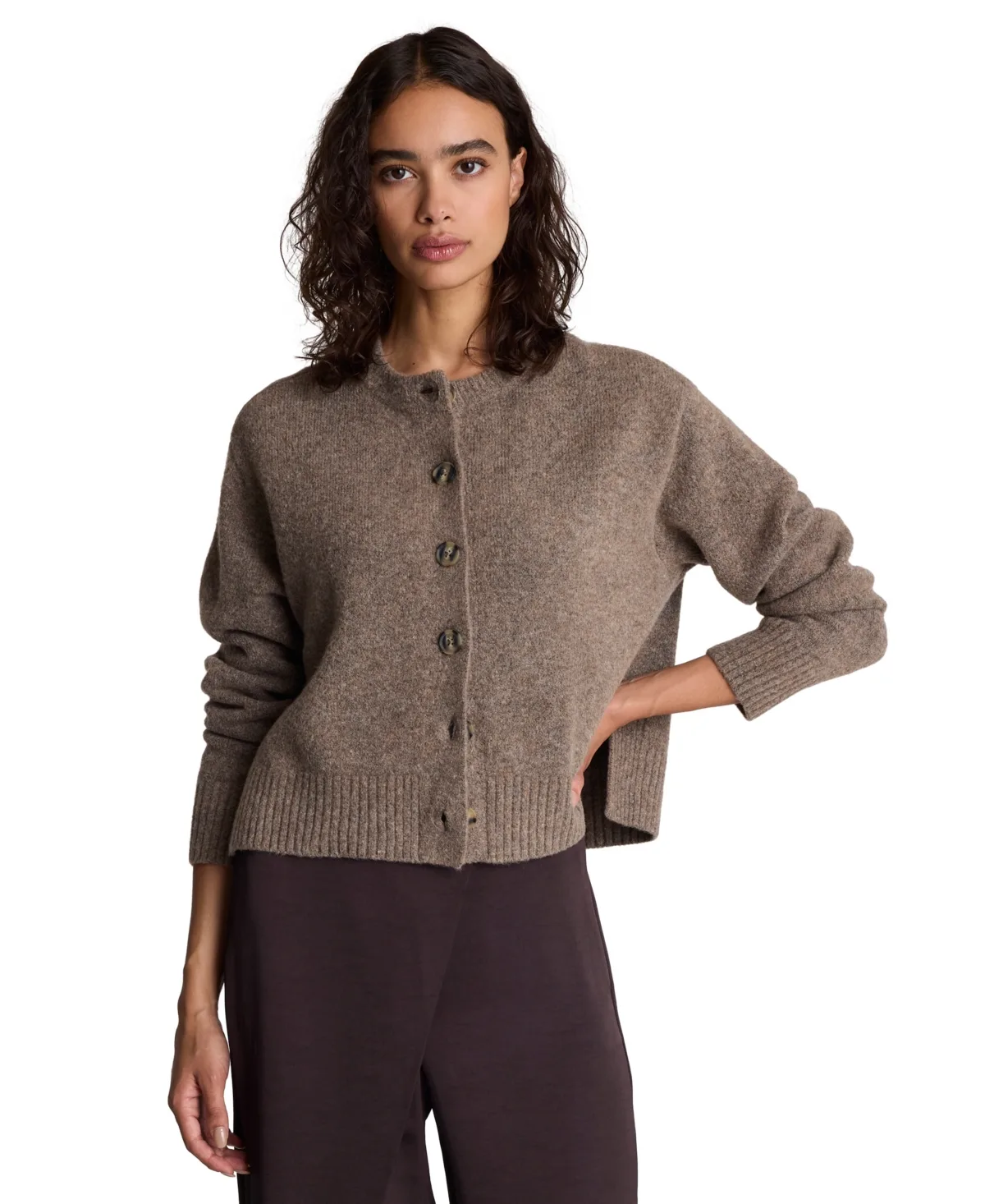 Long Sleeve Crewneck Button-Front Cardigan