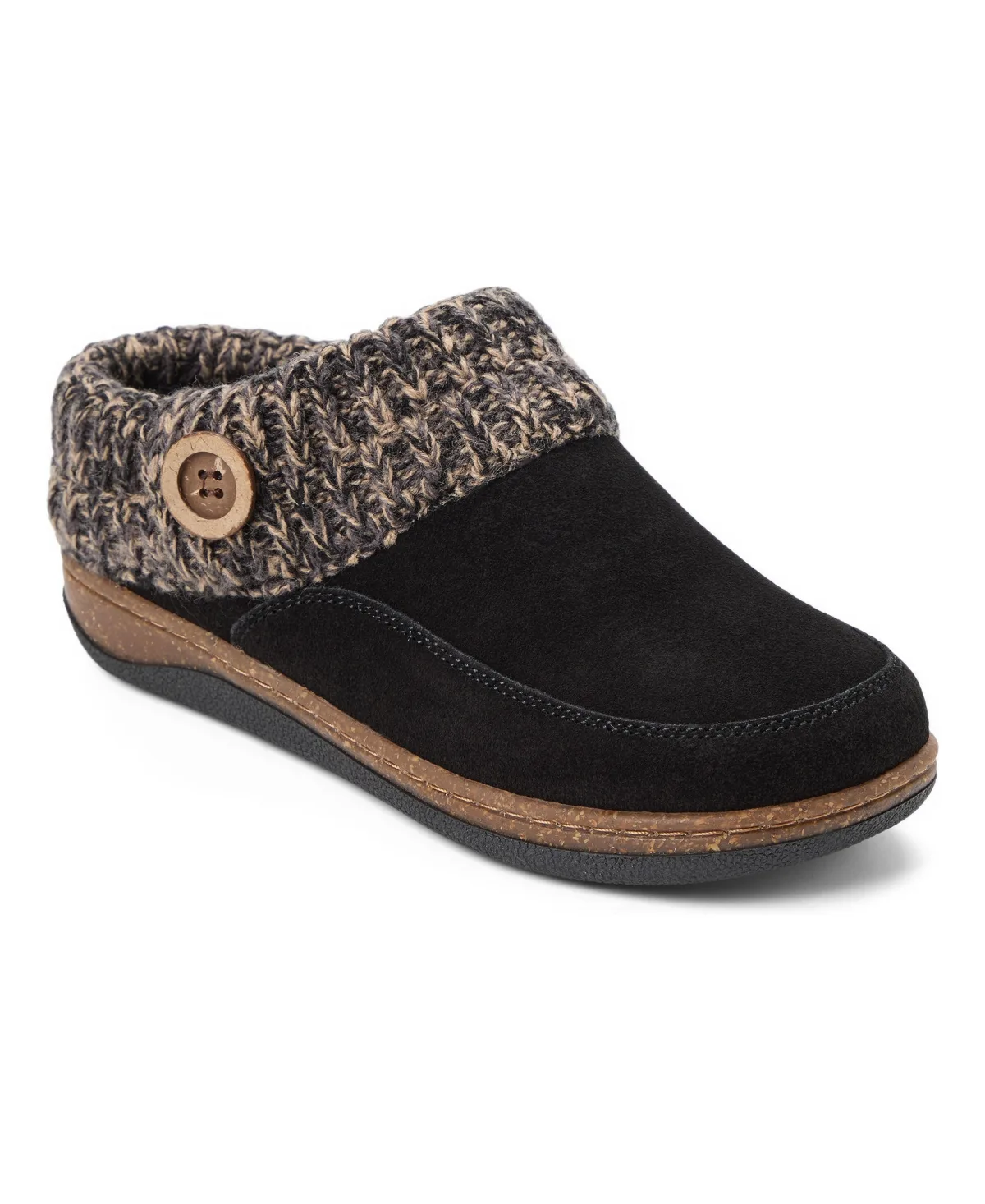 Suede Sweater-Knit Cuff Round Toe Clog Slippers