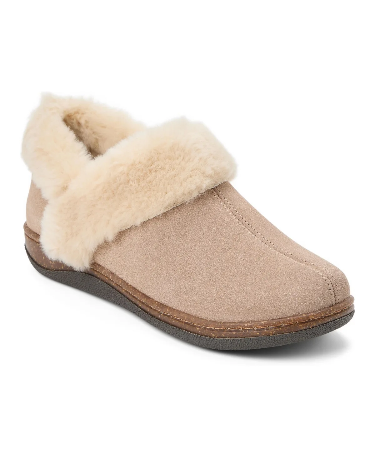 Suede Ankle Boot Faux Fur Trim Slippers