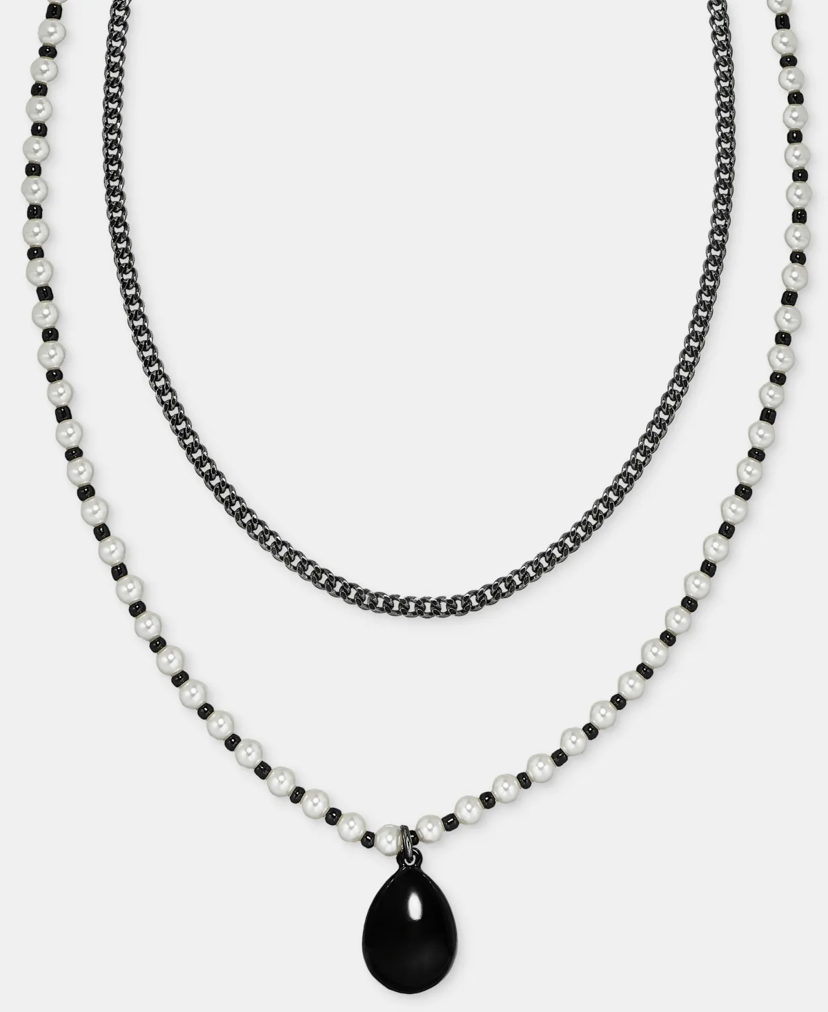 Gunmetal Imitation Pearl Layered Pendant Necklace by Karl Lagerfeld