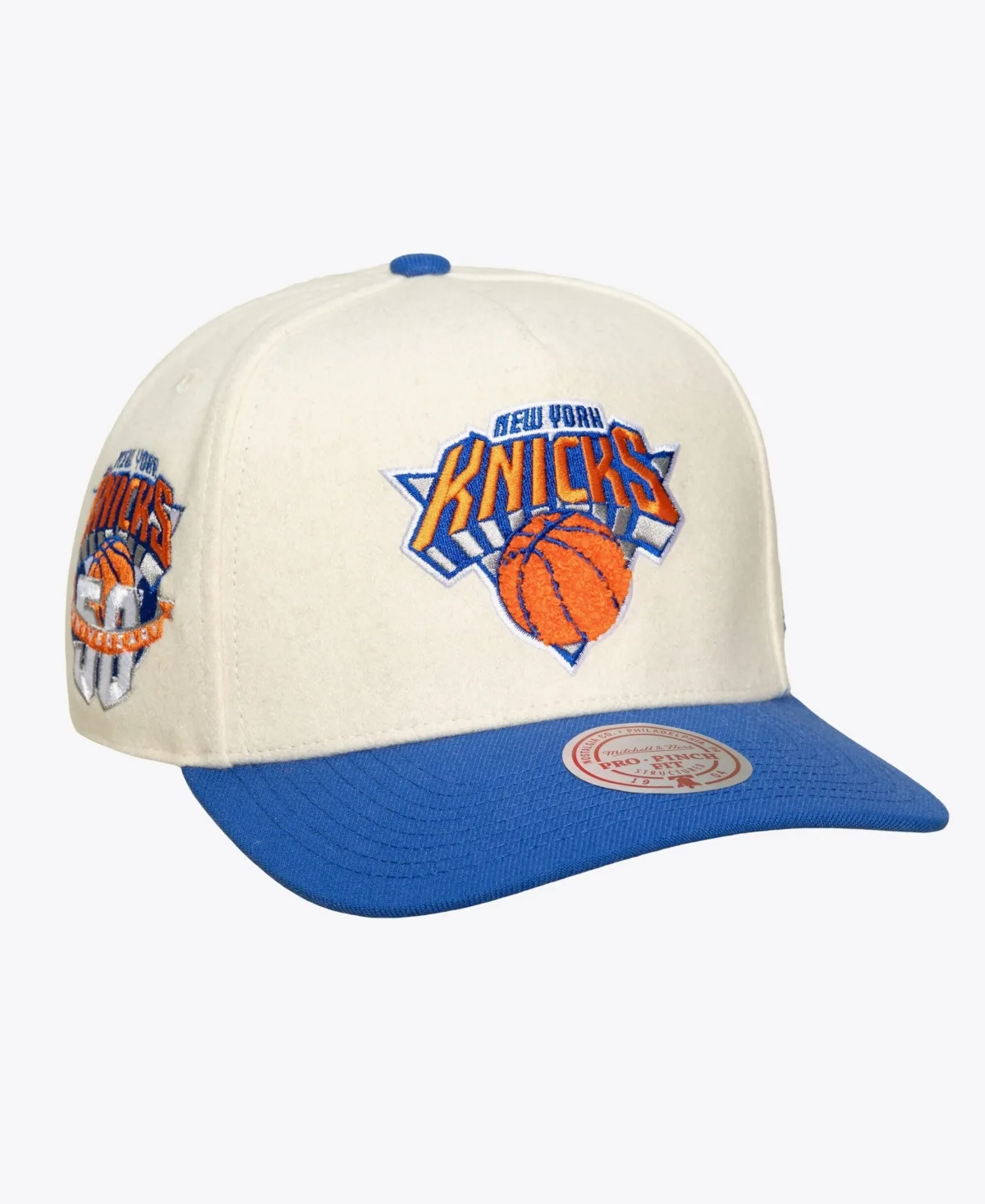 New York Knicks Cream Team Pro Adjustable Hat by Mitchell & Ness