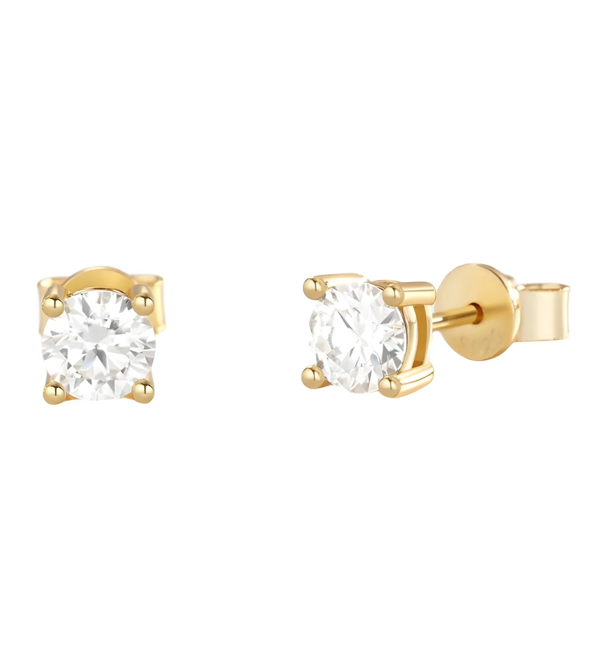 Cubic Zirconia Solitaire Stud Earrings in Sterling Silver or 18k Gold Over Sterling Silver