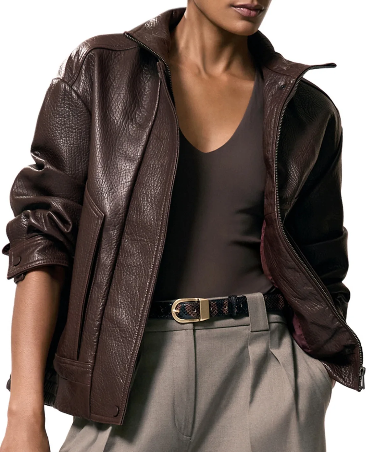 Kiara Oversized Leather Bomber Jacket
