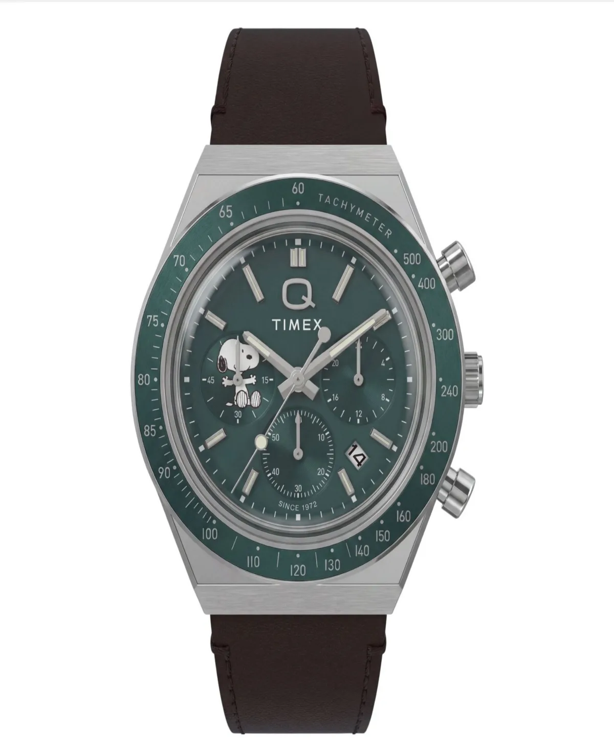 Quartz Peanuts Chronograph Brown Leather Watch 40mm by Timex
