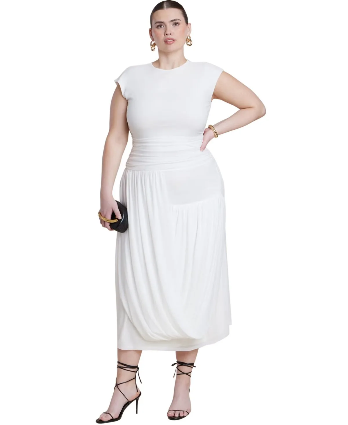 Drape Detail Fitted Mesh Dress