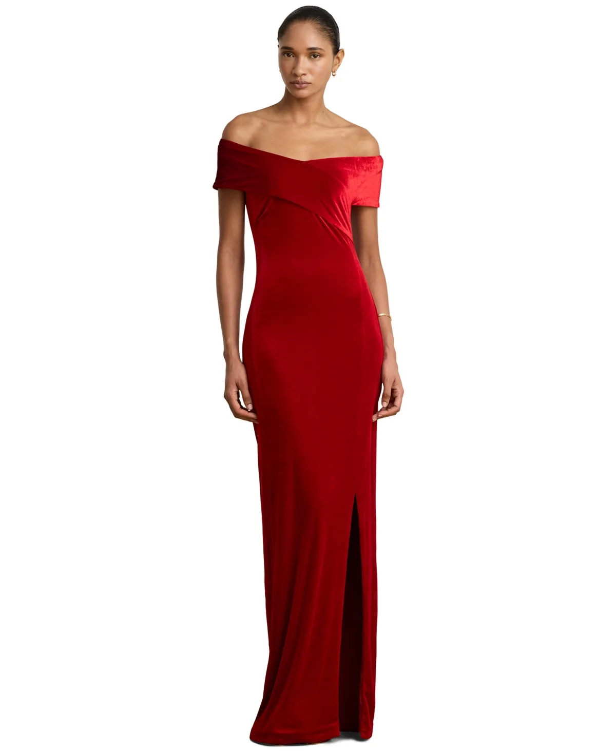 Laken Off-the-Shoulder Stretch Velvet Gown