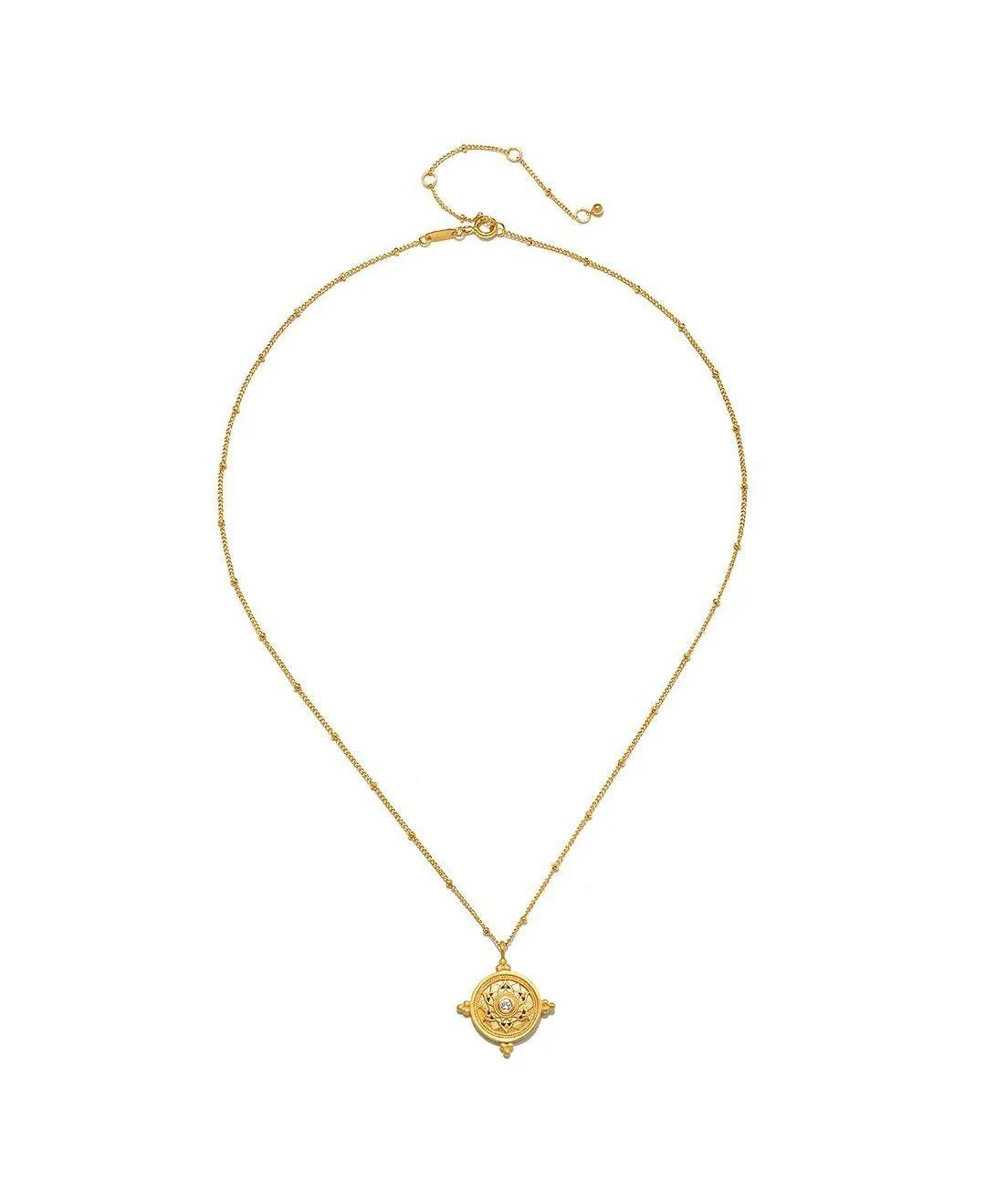 Inner Peace White Topaz Mandala Coin Necklace by Satya Jewelry