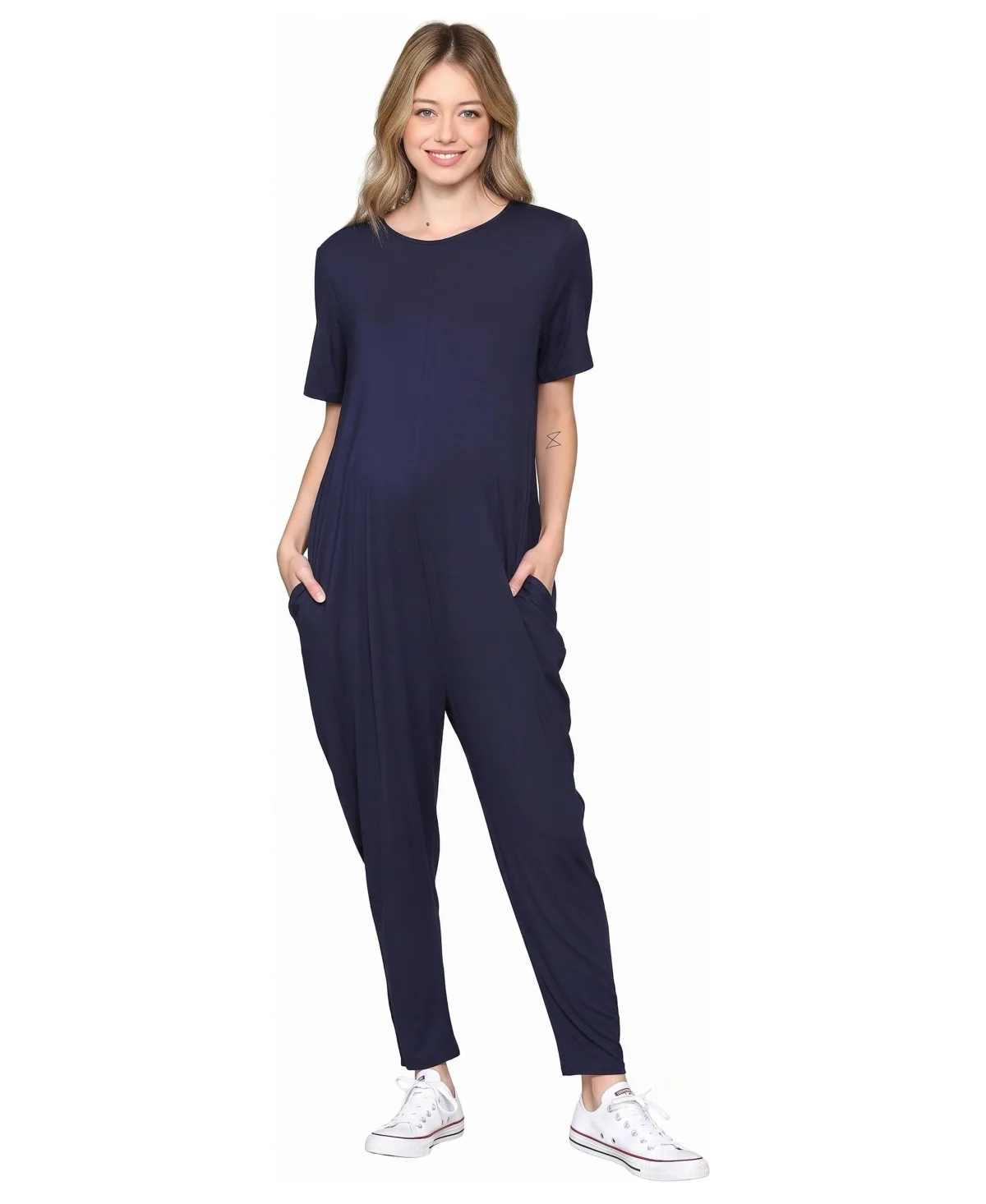 Maternity Short-Sleeve Keyhole Back Jogger Jumpsuit