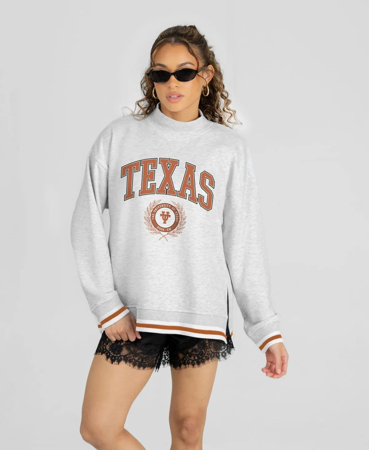 Texas Longhorns Rally Point Contrast Stripe Mock Neck Sweatshirt