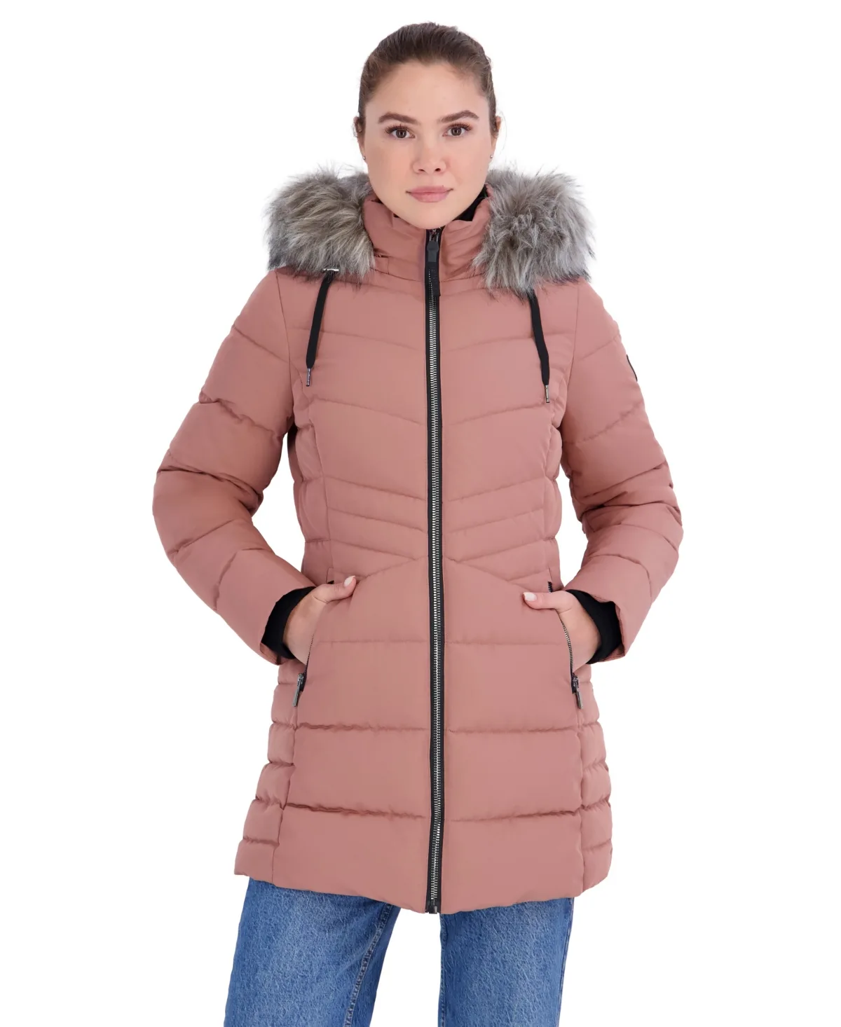 Faux Fur Trim Hooded Puffer Coat