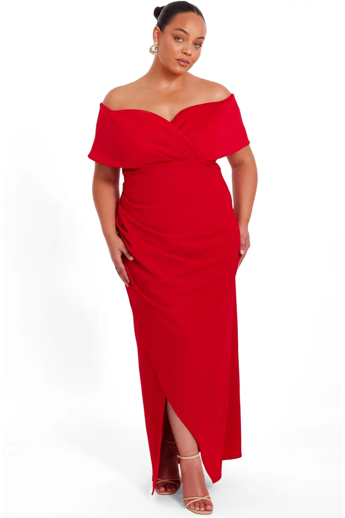 Scuba Crepe Bardot Wrap Maxi Dress