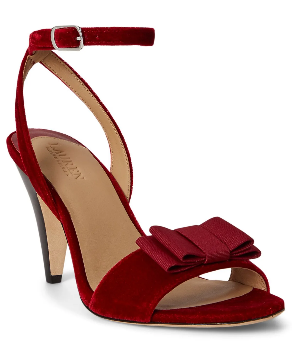 Lauren Ralph Lauren Gracy Bow-Trim Velvet Open Toe Sandals by Ralph Lauren