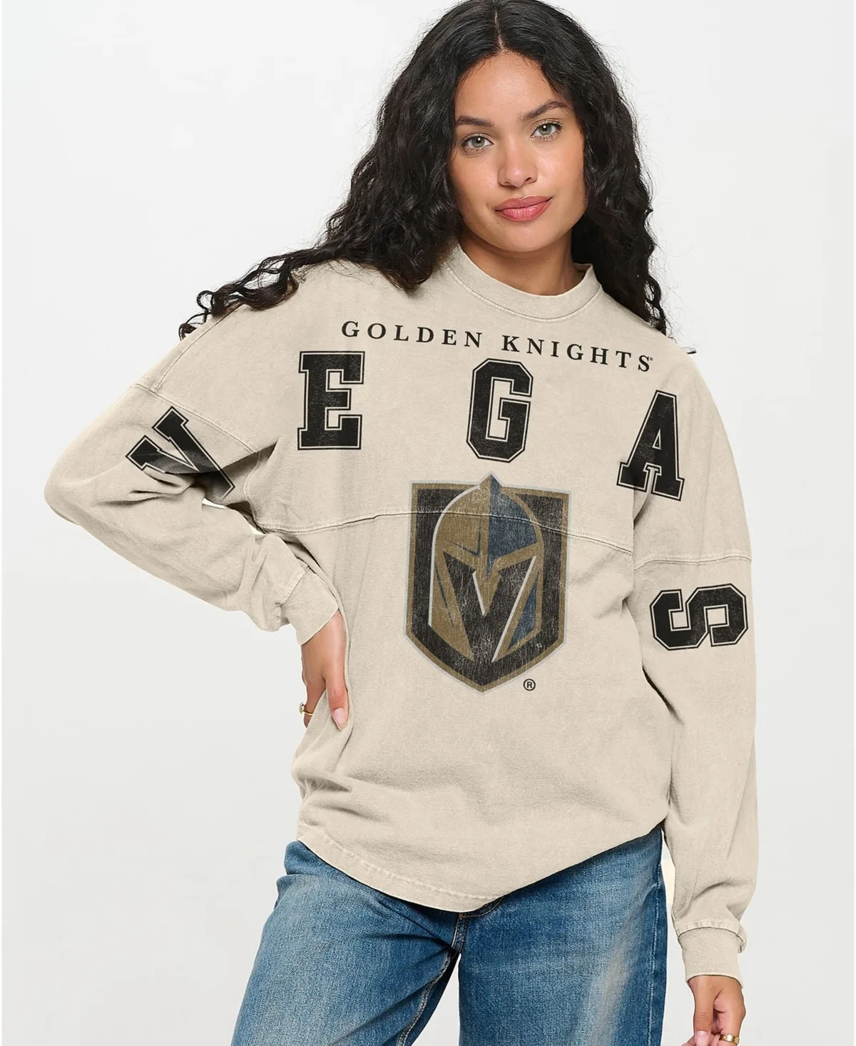 Vegas Golden Knights Spirit Jersey Oversized Screen-Print Long-Sleeve T-Shirt