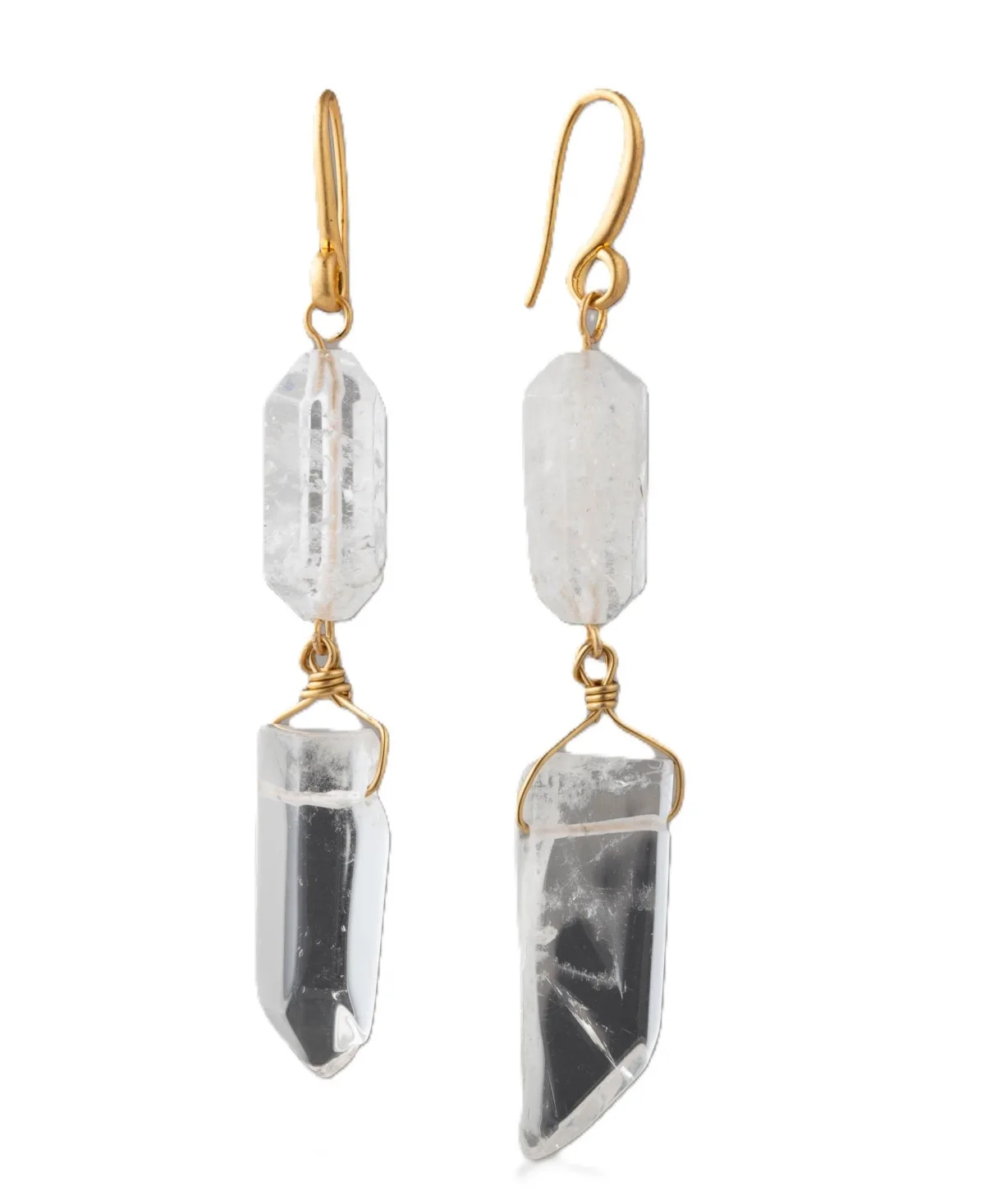 Gold-Plated Quartz Crystal Double Drop Earrings by Donna Karan New York