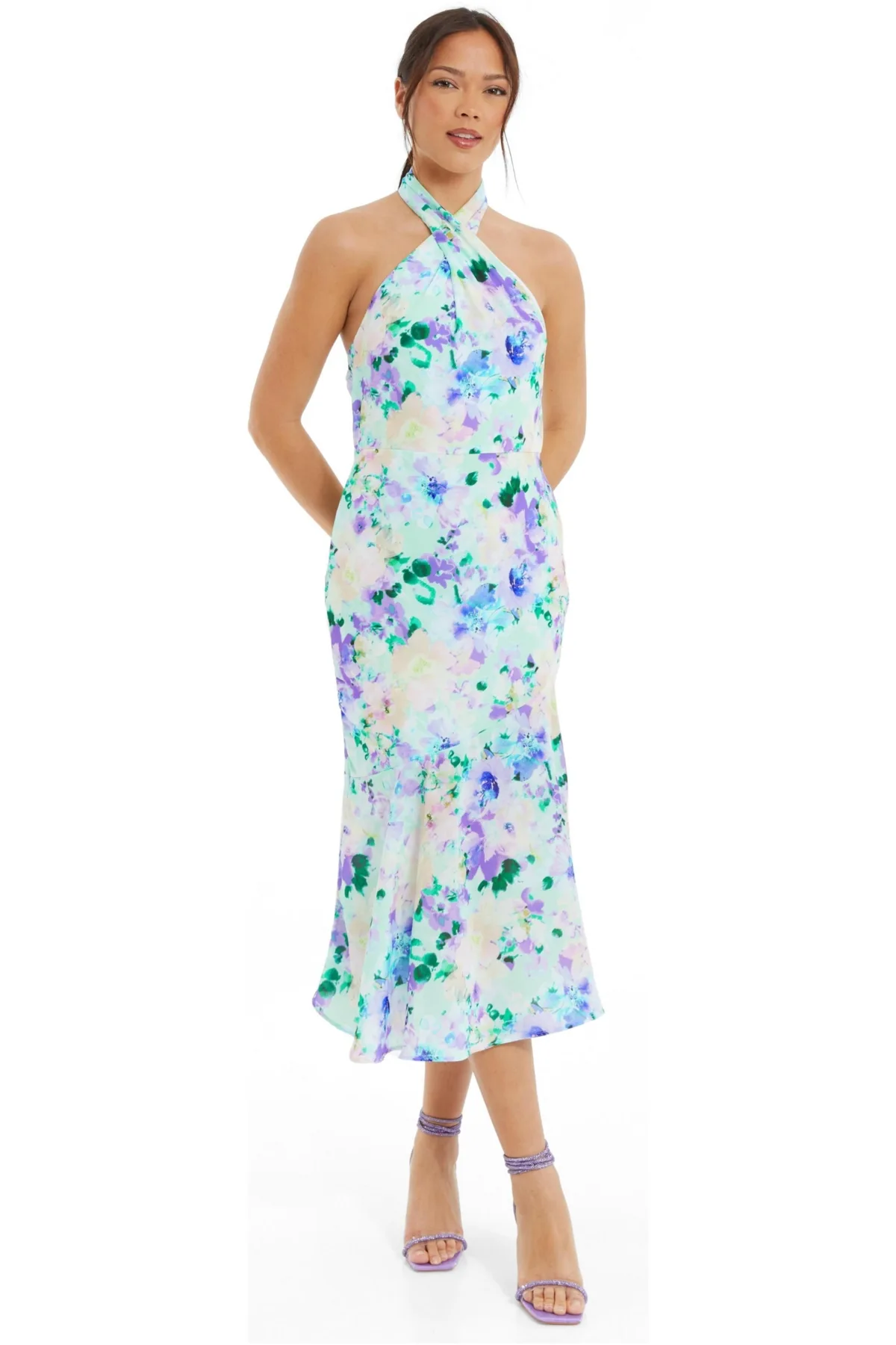 Floral Crepe Halter Neck Midi Dress