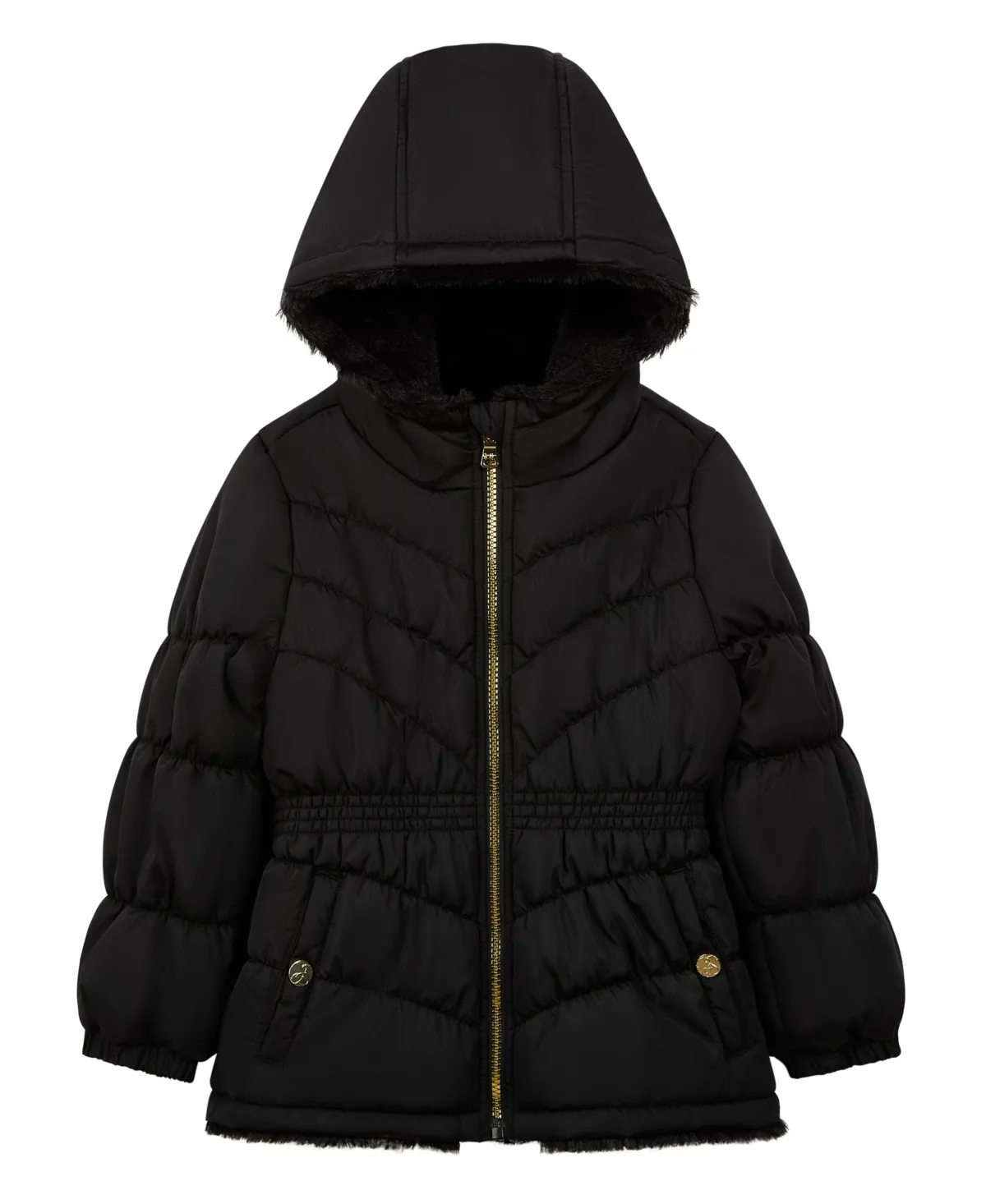 Heavyweight Cinched-Elastic-Waist Faux Fur-Lined Puffer Jacket by Jessica Simpson