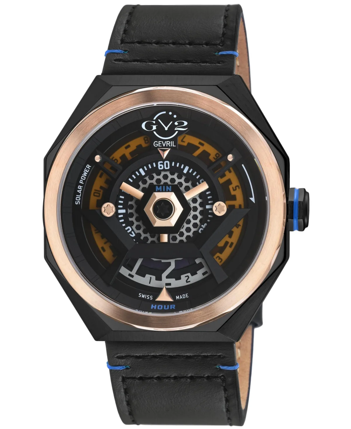 Swiss Quartz Solar-Powered Stella Solare Italian Leather Strap Watch, 44mm by Gv2 by Gevril