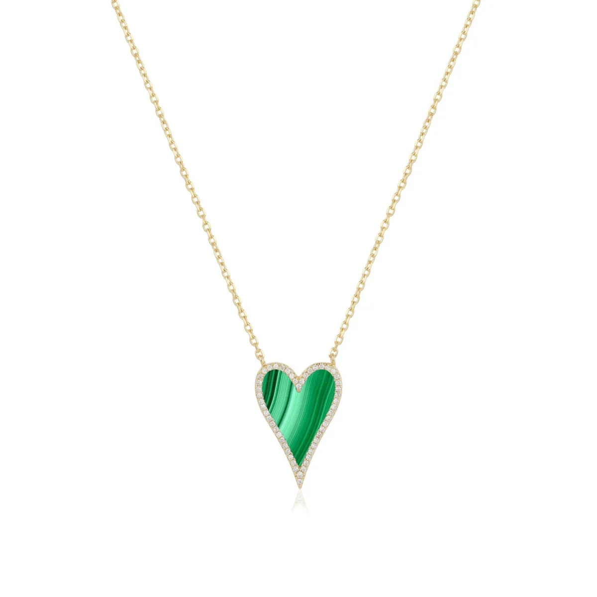 Elongated Malachite Cz Halo Heart Necklace 14K Gold-Plated Sterling Silver by The Lovery