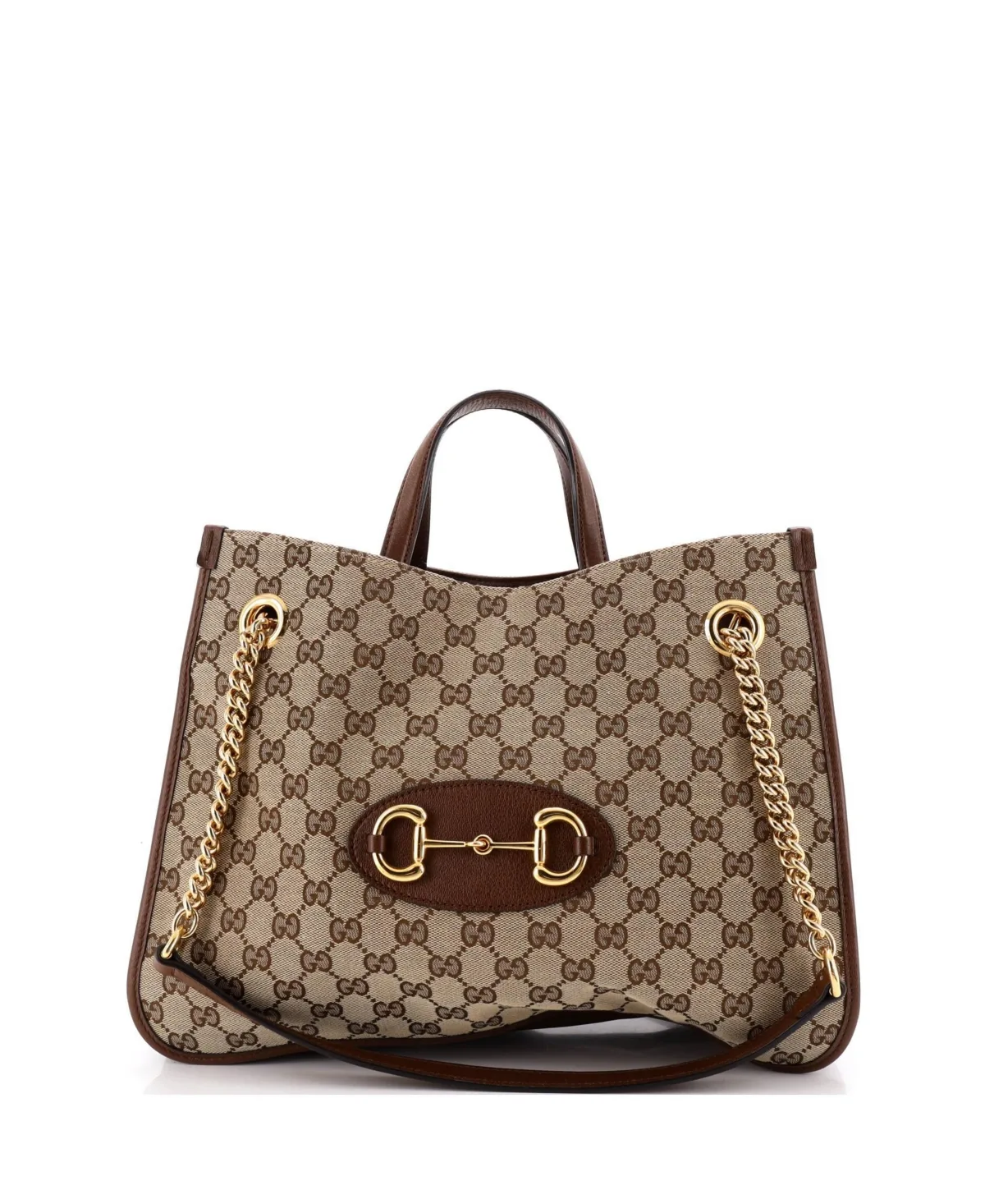 Pre-Owned Medium Horsebit 1955 Chain Strap Canvas and Leather Tote by Gucci