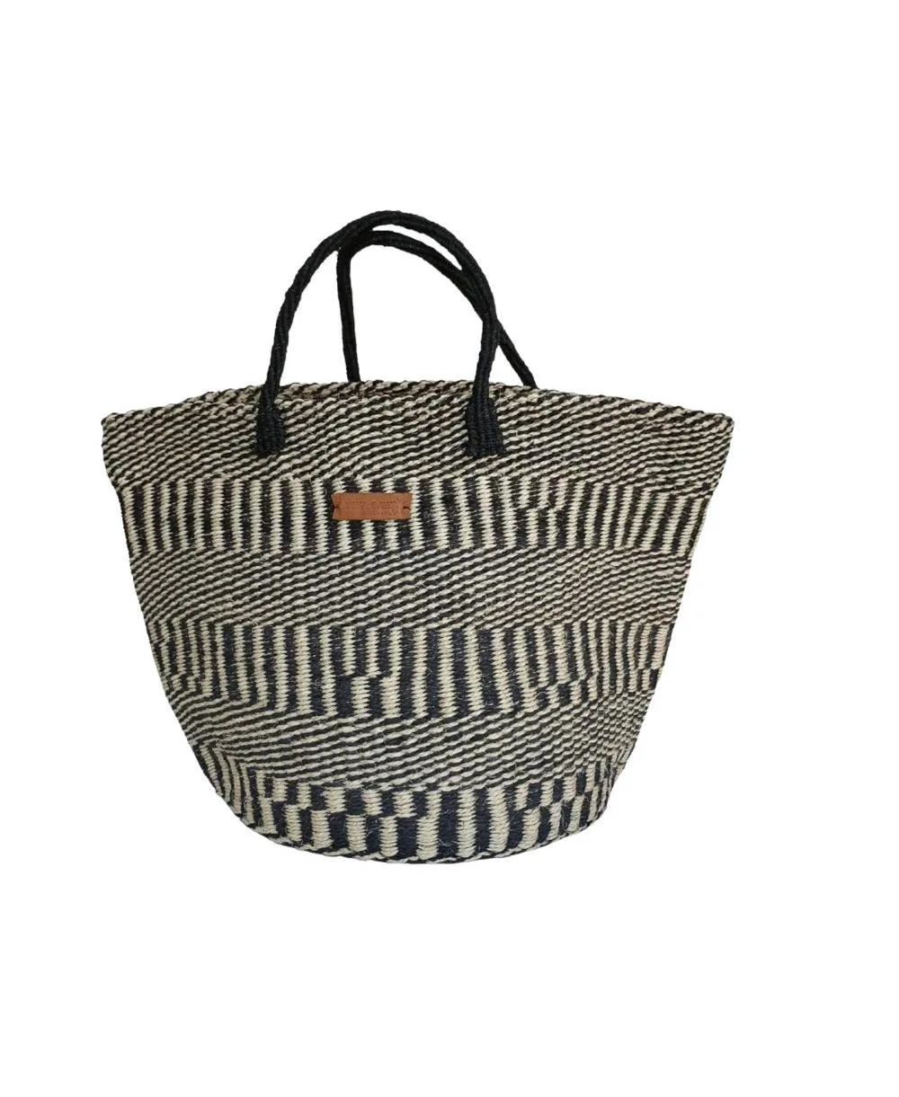 Balance Stripes Handmade Sisal Beach Market Sustainable Straw Basket Tote Bag by Sawa Sawa