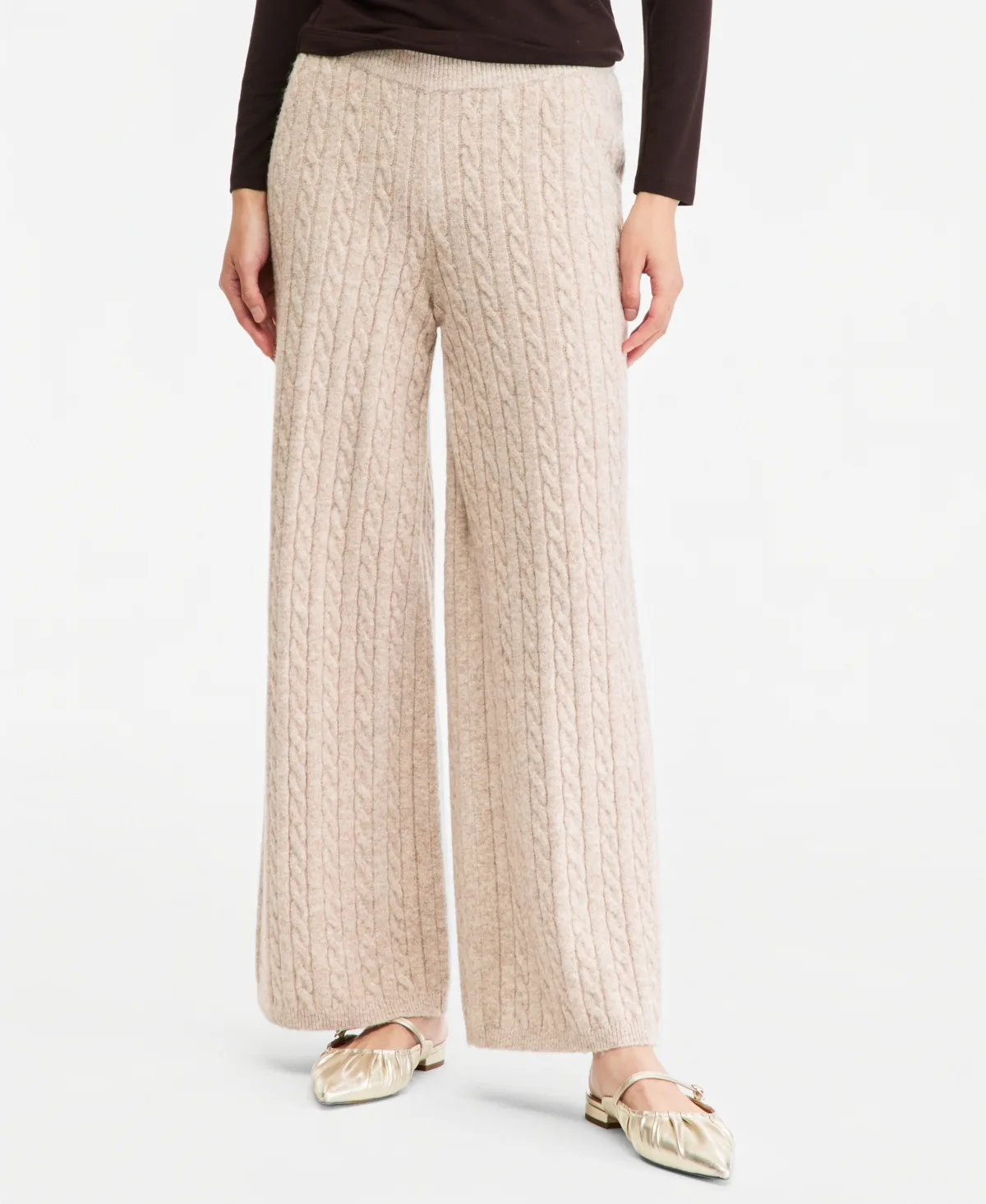 Pull on Cable Wide-Leg Sweater Pants