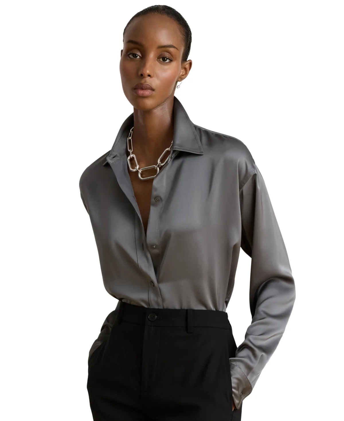 Relaxed-Fit Satin Charmeuse Shirt