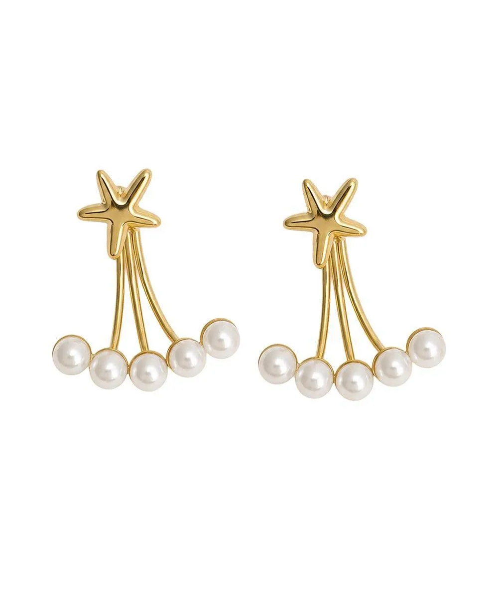 Faux Pearl Gold-Tone Starfish Stud Earrings by Sohi