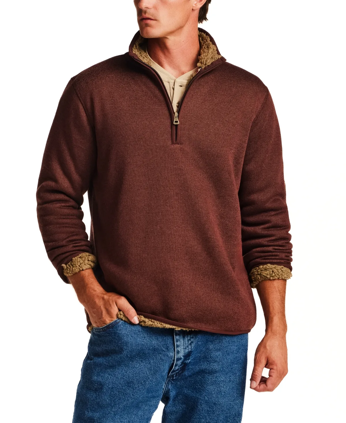 Fleece Quarter Zip Sweater with Sherpa