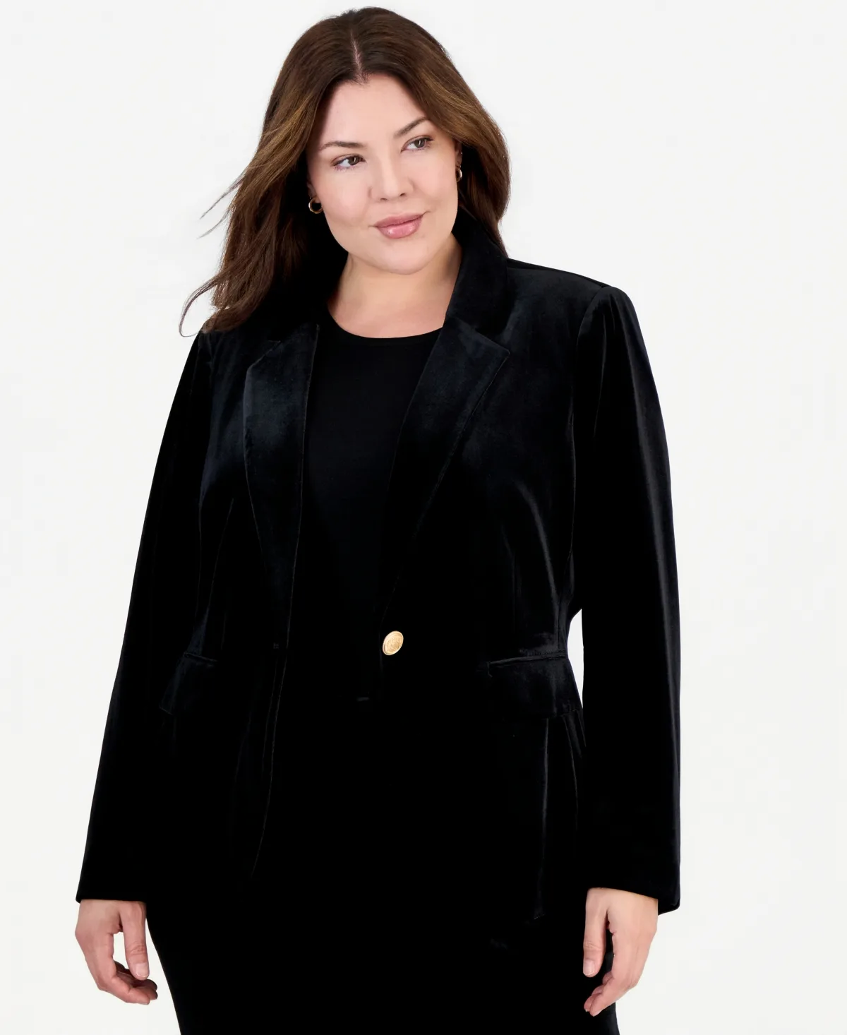 Velvet Shoulder-Padded Blazer